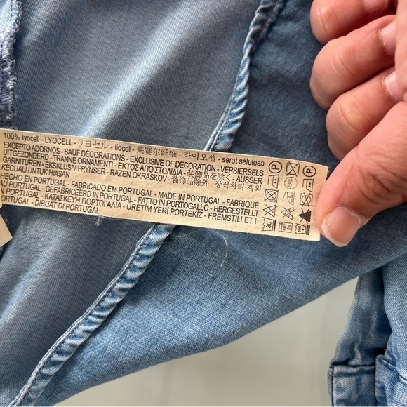 Zara Woman Peal Embellished Chambray Top - Picture 10 of 11